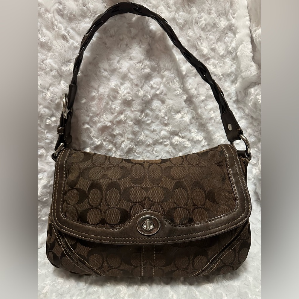 Y2K vintage Coach Dark Brown/Chocolate Signature braided strap Shoulder Bag